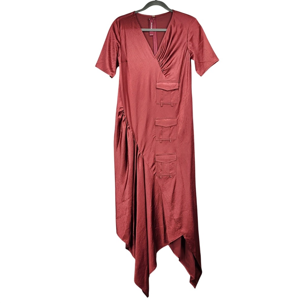 Sies Marjan Burgundy Asymmetrical Utility Midi Dress Silk Lined Size 4 NWT